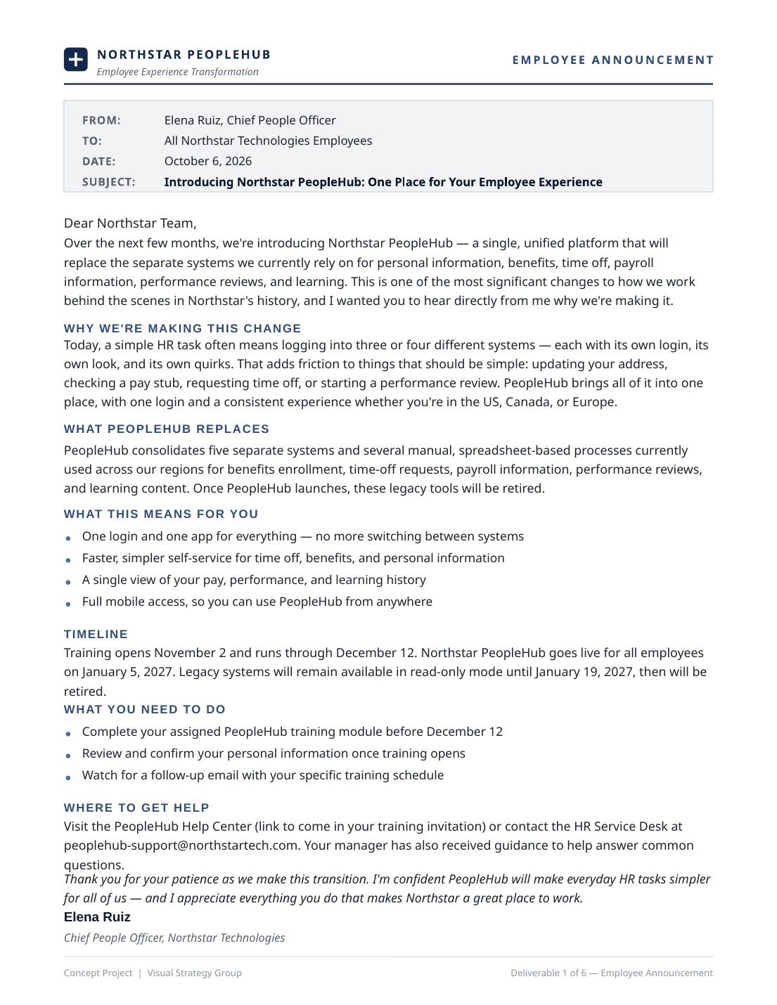 Employee announcement from the Chief People Officer: what is changing, why, and what employees need to do